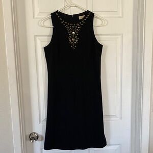 Michael Kors Black Midi Dress with Embellished Neckline